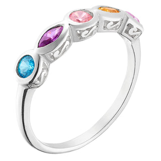 Sterling Silver Marquise and Round Birthstone Ring - 5 Stones