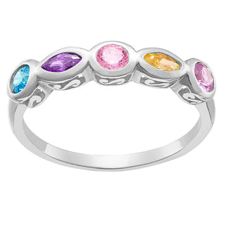 Sterling Silver Marquise and Round Birthstone Ring - 5 Stones