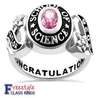 Ladies Platinum Celebrium? Sweetheart Class Ring with Diamond Accents