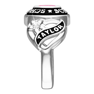 Ladies Platinum Celebrium? Sweetheart Class Ring with Diamond Accents