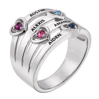 Floating Hearts Birthstones and Names Family Ring