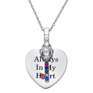 Sterling Silver Engraved Heart with Birthstone Key Necklace