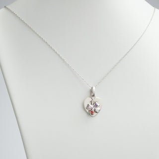 Sterling Silver Engraved Heart with Birthstone 4-Leaf Clover Necklace