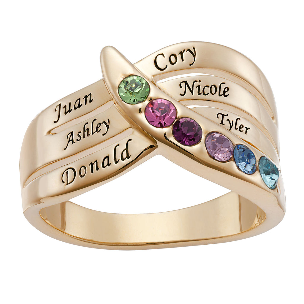 Personalized Family Cross Over Name and Birthstone Ring – Limoges Jewelry