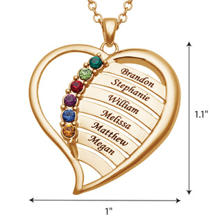 Personalized Family Birthstone and Names Heart Necklace