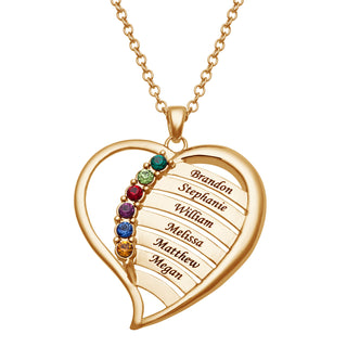 Personalized Family Birthstone and Names Heart Necklace