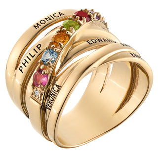 14K Gold over Sterling Name and Genuine Birthstone Ring with Diamond Accent