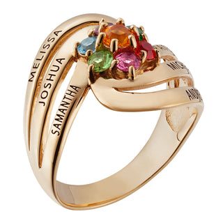 14K Gold over Sterling Family Name and Birthstone Ring