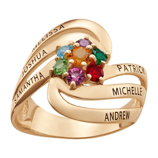 14K Gold over Sterling Family Name and Birthstone Ring
