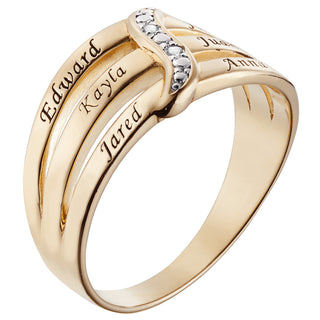 14K Gold over Sterling Family Name Ring with Diamond Accent
