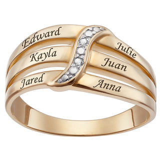 14K Gold over Sterling Family Name Ring with Diamond Accent