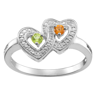 Sterling Silver Couple's Diamond Accent Name & Birthstone Ring