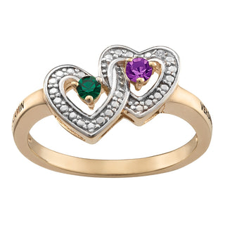 14K Gold over Sterling Couple's Diamond Accent Name & Birthstone Ring