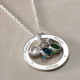 Sterling Silver Personalized Family Name with Birthstones Necklace