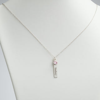Sterling Silver Brushed Engraved Name with Birthstone Tag Pendant