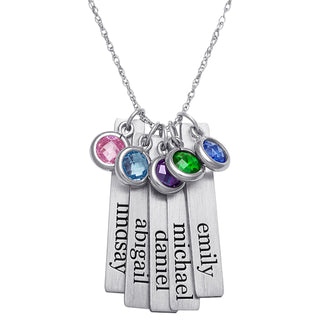 Sterling Silver Brushed Engraved Name with Birthstone 5 Tag Pendant