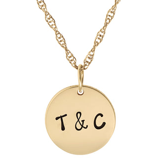 14K Gold over Sterling Hand Stamped Couple's Initials Disc Pendant