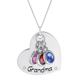 Sterling Silver Engraved Heart with Birthstones Pendant