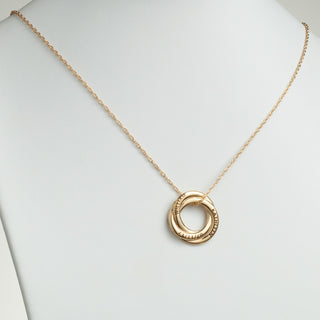 14K Gold over Sterling Couples Name and Date Circle Knot Pendant