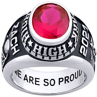 Men's Sterling Silver Traditional Oval Stone Class Ring