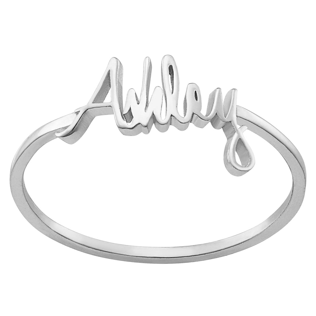 Sterling Silver Petite Script Name Ring – Limoges Jewelry