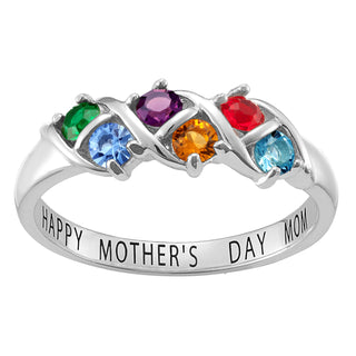 Sterling Silver Round Birthstone Ring - 6 Stones