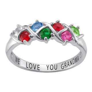 Sterling Silver Round Birthstone Ring - 7 Stones