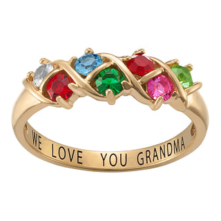 14K Gold over Sterling Round Birthstone Ring - 7 Stones