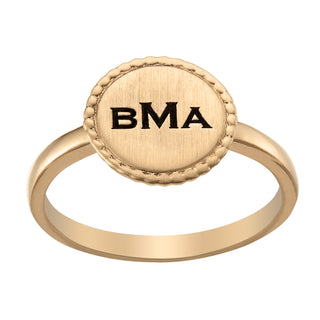 14K Gold over Sterling Monogram Round Brushed Center with Roped Ring