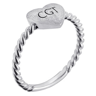 Sterling Silver Initial Heart Brushed Roped Ring