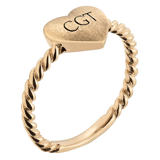 14K Gold over Sterling Initial Heart Brushed Roped Ring