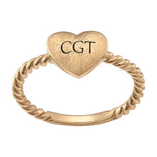 Gold over Sterling Initial Heart Brushed Roped Ring