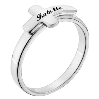 Sterling Silver Engraved Name Cross Ring