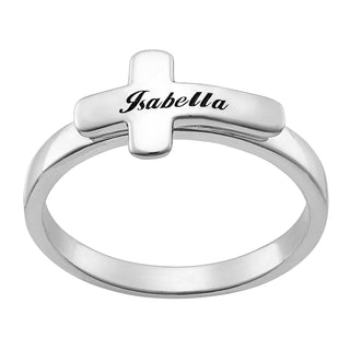 Sterling Silver Engraved Name Cross Ring
