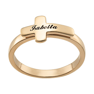 14K Gold over Sterling Engraved Cross Ring