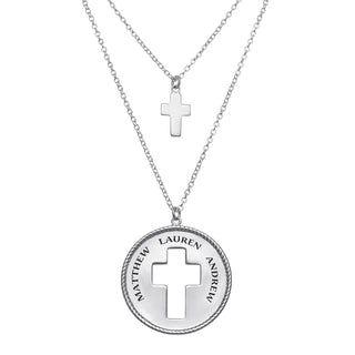Sterling Silver Engraved Layered Cutout Cross Necklace