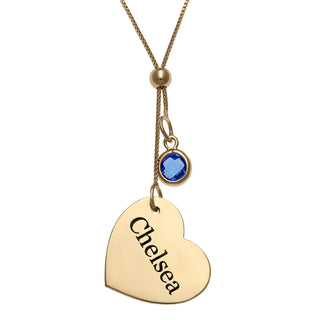 14K Gold over Sterling Personalized Heart and Birthstone Adjustable Necklace