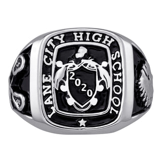Men's Sterling Silver Crest Square Signet Class Ring