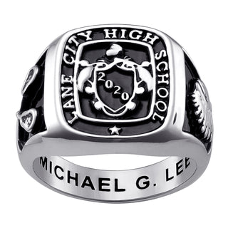 Men's Sterling Silver Crest Square Signet Class Ring