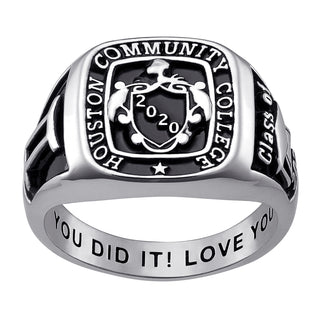 Ladies Sterling Silver Crest Square Signet Ring