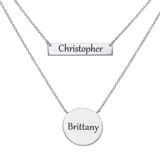 Sterling Silver Engraved Bar and Disc Layered Necklace