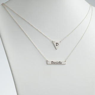 Sterling Silver Engraved Triangle and Bar Layered Necklace
