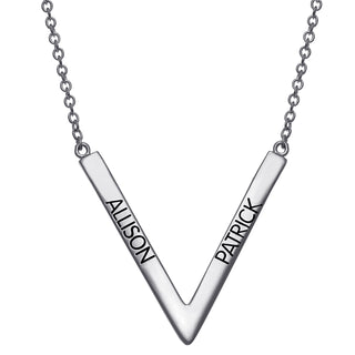 Sterling Silver Engraved Chevron Name Necklace