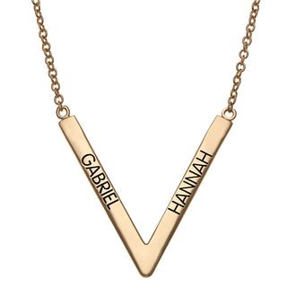14K Gold over Sterling Engraved Chevron Couples Name Necklace
