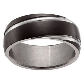 Stainless Steel Black & Silver Band Ring