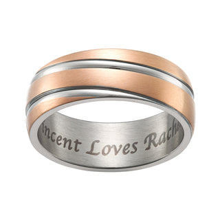 Stainless Steel Engraved Rose Gold & Silver Band