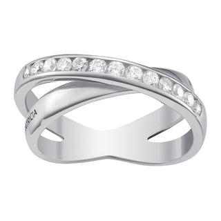 Sterling Silver Couples Engraved Name Ring with CZ