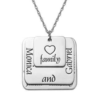 Sterling Silver Engraved Family Square Layered Necklace