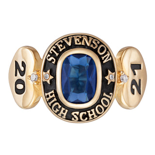 14K Gold over Sterling Genuine Diamond Hearts Ladies Class Ring
