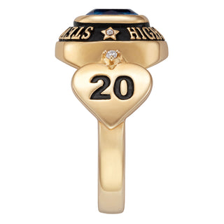 14K Gold over Sterling Genuine Diamond Hearts Ladies Class Ring